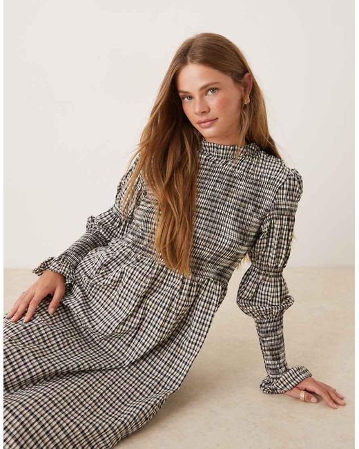 Y.A.S Gray Long Sleeve Shirred Midi Dress