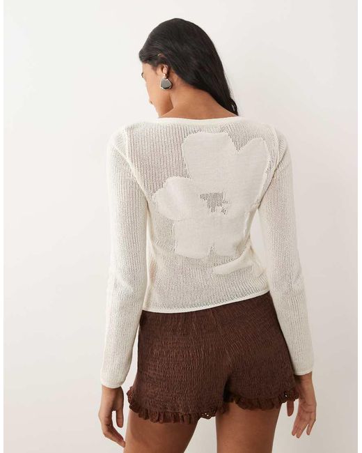 ASOS White Fine Knit Floral Top