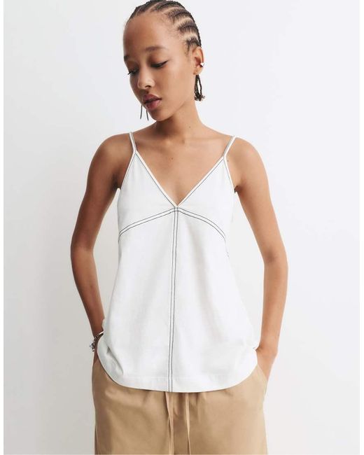 Pull&Bear Top Met Contrasterende Stiksels En Bandjes in het White