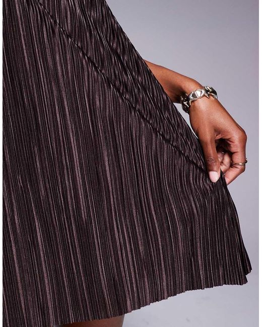 ASOS Brown Plisse Cap Sleeve Mini Dress