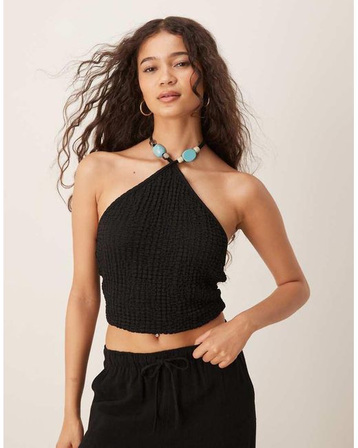 Top Testurizzato Allacciato Al Collo Con Perline di ASOS in Black