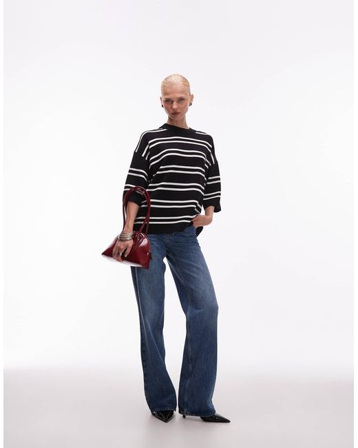 ASOS Blue Knitted Stripe Compact Structured Oversized T Shirt