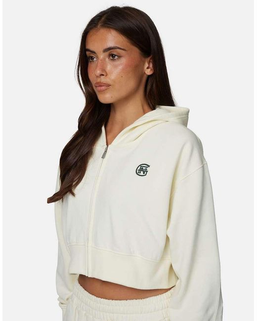 Good For Nothing White Cropped Zip Hoodie With Monogram