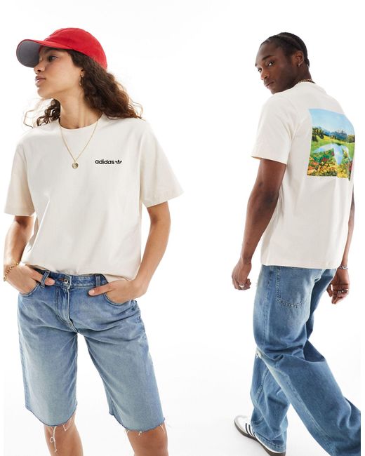 T-shirt unisexe avec imprimé lever du soleil au dos - cassé Adidas Originals en coloris Blue