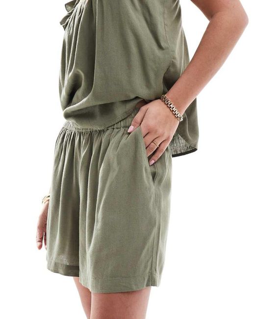 Pieces Green Linen Touch Short Co-ord