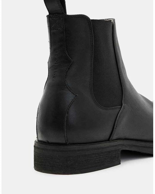 AllSaints Black Creed Brand-embossed Leather Chelsea Boots for men