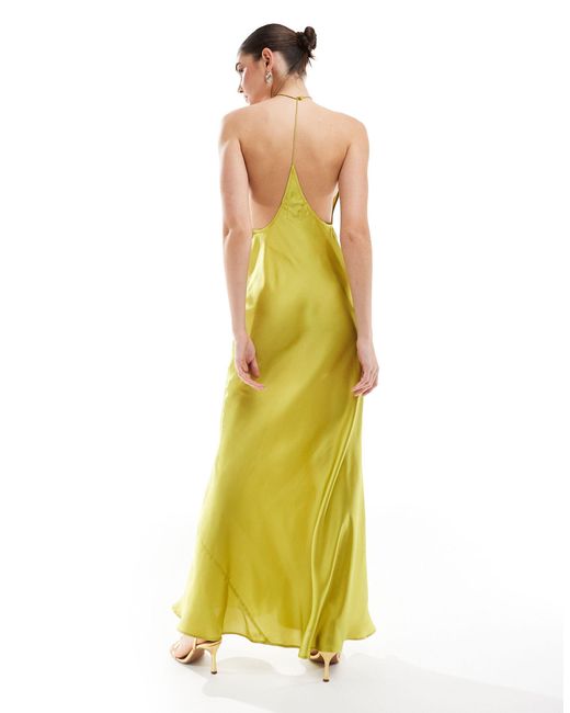 ASOS Yellow Satin Halter Maxi Dress With Shaped Back Detail