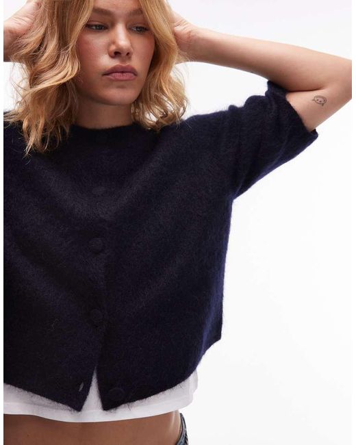 & Other Stories Blue Mohair Blend Cardigan With Short Sleeves
