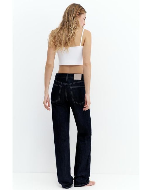Pull&Bear Blue Mid-waist Straight-leg Jeans
