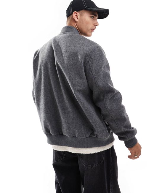 New Look Gray Wool Look Bomber Jacket for men