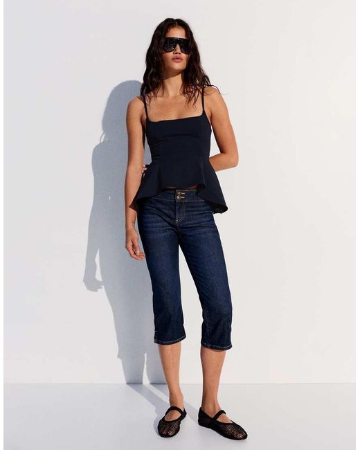 Bershka Blue Ruffle Strappy Top