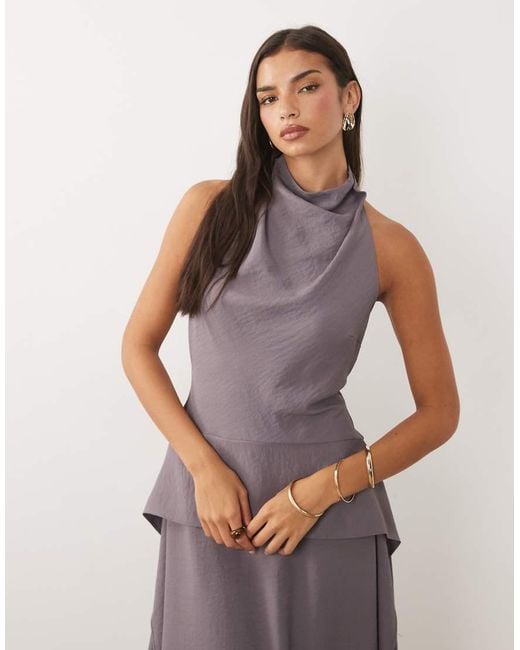 ASOS Gray Cowl Neck Double Layer Maxi Dress
