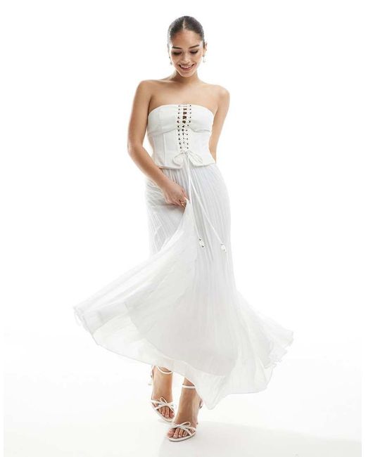 Forever New White Bridal Corset Pleated Maxi Dress