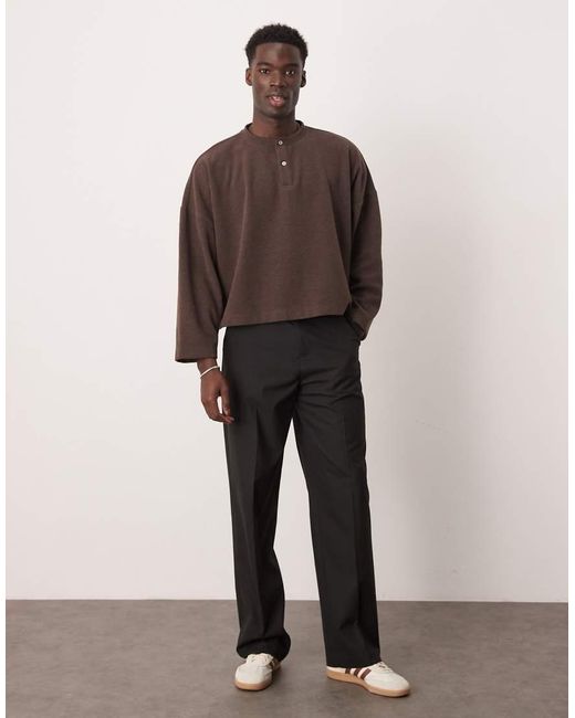 ASOS Super Oversized Cropped Henley-Trui Van Zware Geribbelde Stof in het Brown voor heren