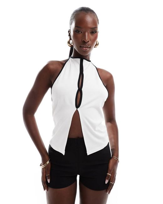 Top Blanco Con Cuello Halter Y Detalle De Abertura De de ASOS de color Blanco Lyst