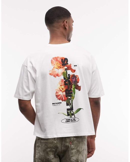 ASOS White Boxy Oversized T-shirt With Floral Graphic for men