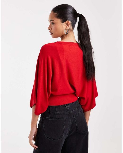 ASOS Red Batwing Waisted Top