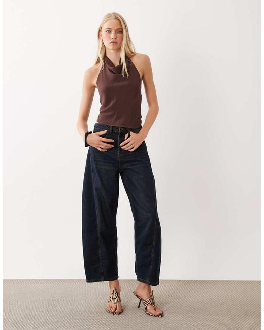 Mango Blue Cowl Neck Halter Top