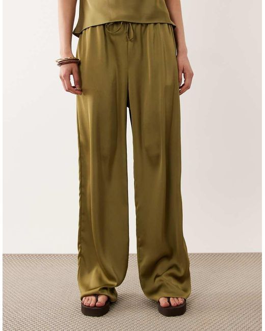 River Island Natural Wide Leg Satin Pants