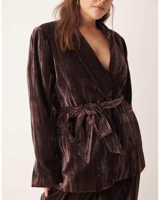ASOS Brown Curve Tie Waist Velvet Blazer Co-Ord