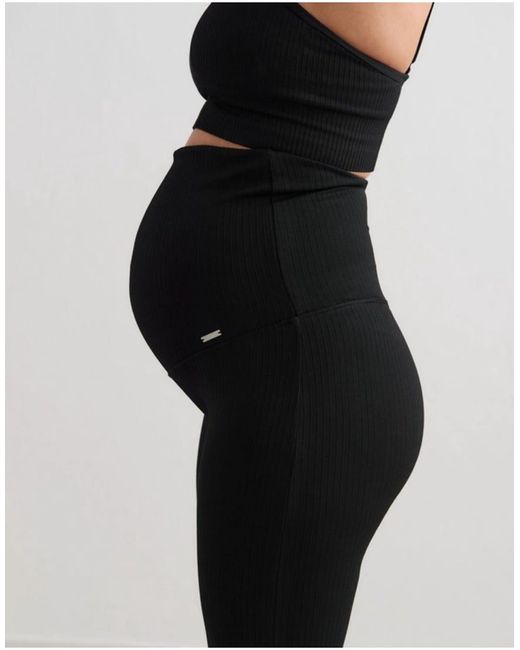 Aim'n Black Ribbed Seamless Maternity Tights