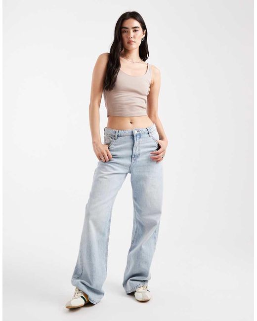 Canotta Corta Basic Con Scollo Rotondo di New Look in Blue