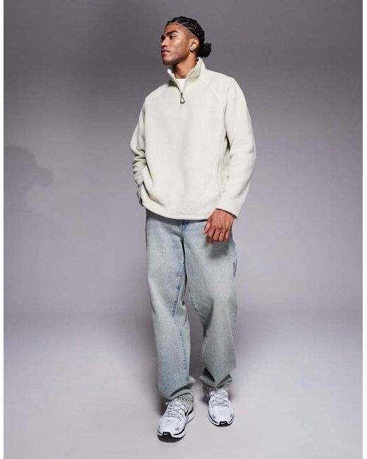 ASOS Gray Relaxed Funnel Neck Quarter Zip Fleece Sweatshirt for men