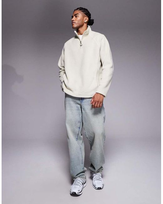 Sudadera Gris Claro Extragrande Con Cremallera Corta Y Cuello Alzado De Felpa De -Neutro ASOS de hombre de color Gray