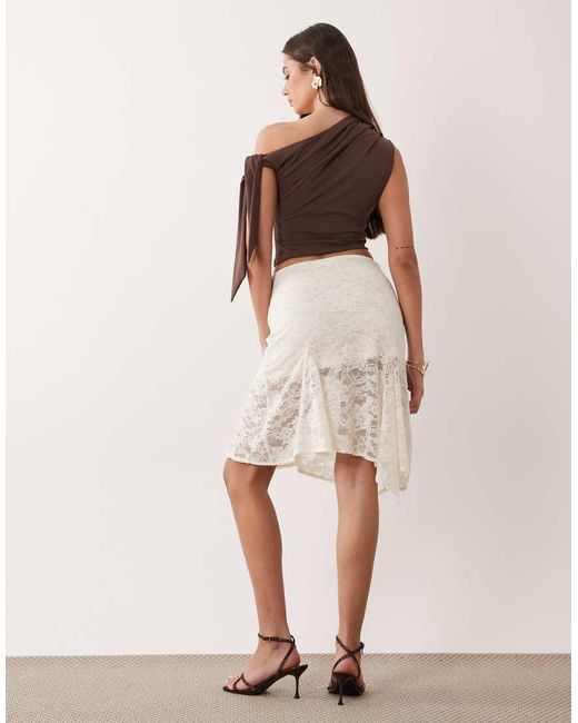 The Frolic Natural Exclusive Lace Asymmetric Hem Midi Skirt