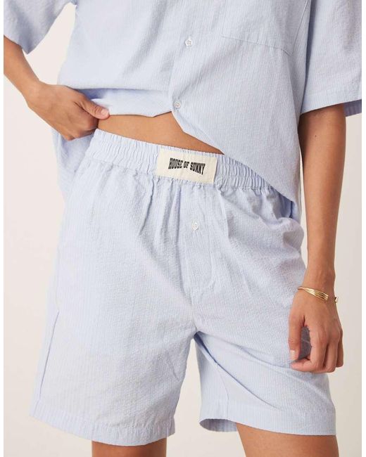 House Of Sunny Blue Seersucker Box Fit Shorts Co-Ord