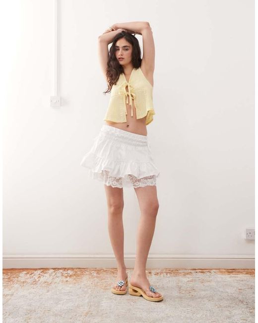 Reclaimed Vintage Natural Festival Western Cowgirl Mini Skirt With Lace Hem