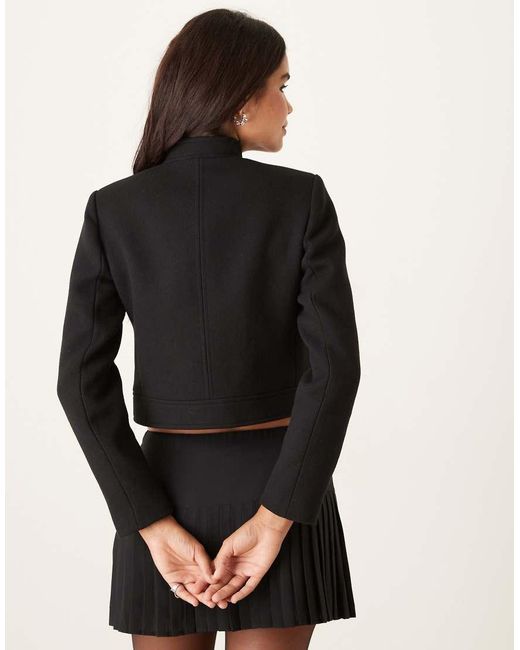 Mango Black Cotton Short Tailored Jacket With Buttons