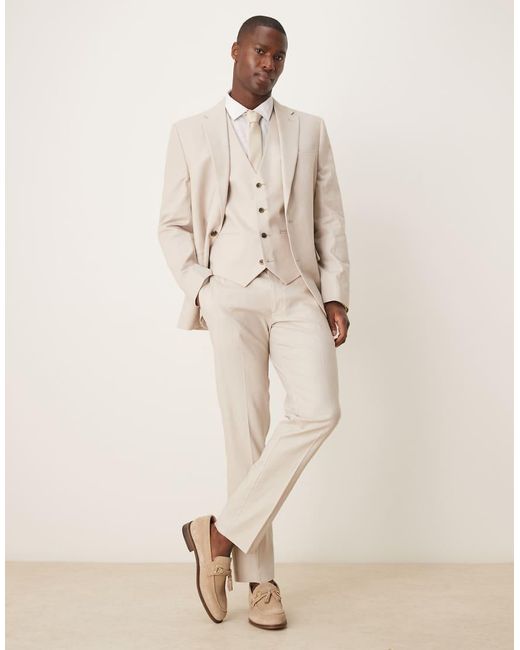 ASOS Natural Slim Linen Suit Waistcoat for men