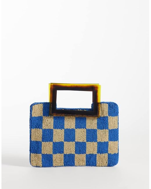 ASOS Blue Beaded Fish Resin Handle Clutch Bag