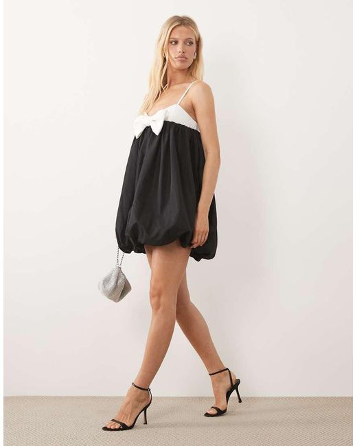 ASOS Black Bow Front Contrast Bubble Hem Mini Dress