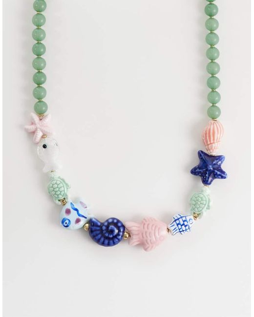Accessorize Blue Pastel Ceramic Fish Beaded Necklace
