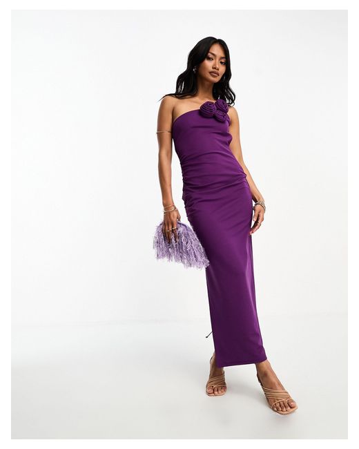 Mango Purple 3d Floral Detail Midi Dress
