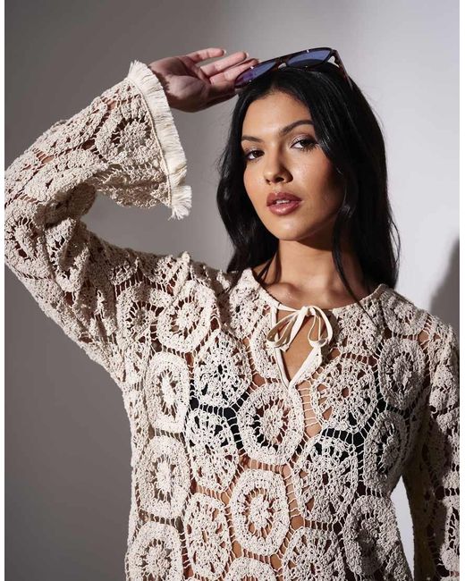 South Beach White Crochet Fringe Tunic Dress