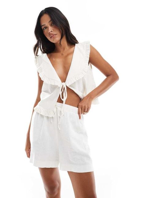 New Look White Linen Pull On Short