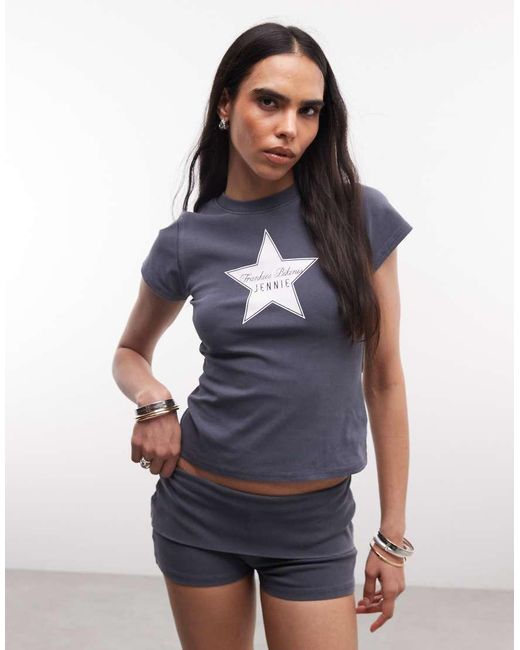 Frankie's Bikinis Blue X Jennie Kim Star Print Baby Tee