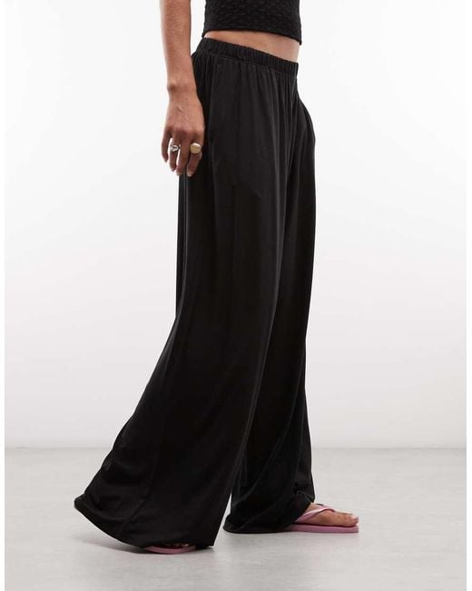 Monki Blue Wide Leg Pull-On Trousers