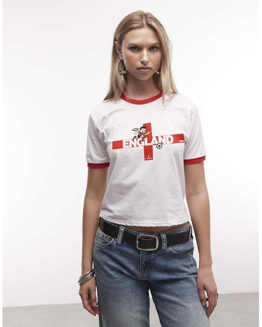 PRNT White England Cartoon Graphic Ringer T-Shirt