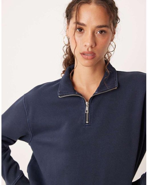 Brave Soul Blue Quarter Zip Funnel Neck Sweatshirt