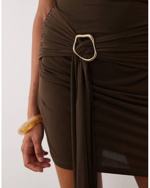 Mango Natural Short Sleeve Mini Dress With Belt Detail