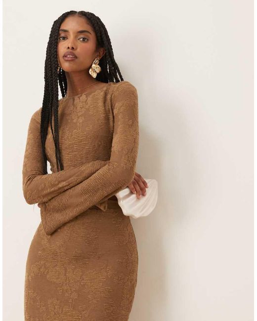 Pretty Lavish Brown Tanaia Long Sleeve Jersey Maxi Dress