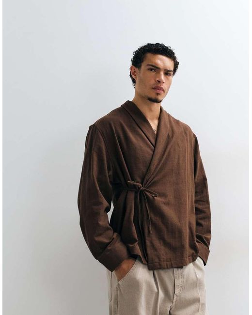 ASOS Black Oversized Wrap Tie Shirt for men