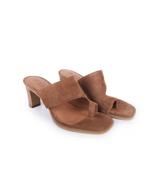 OFF THE HOOK Brown Karla Suede Leather Toe Loop Block Heel Mule Sandals