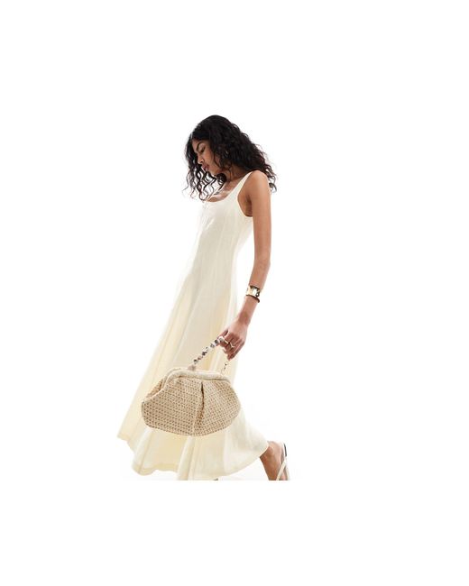 Selection - robe mi-longue en lin mélangé à coutures visibles - crème Mango en coloris White