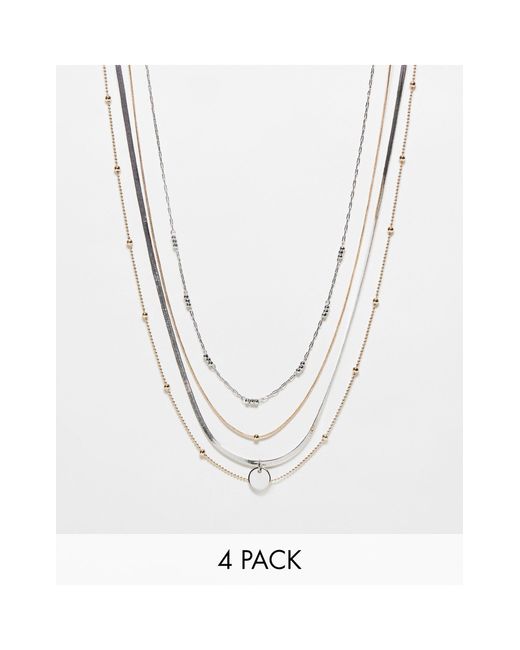 TOPSHOP White Nixon Pack Of 4 Mixed Necklaces