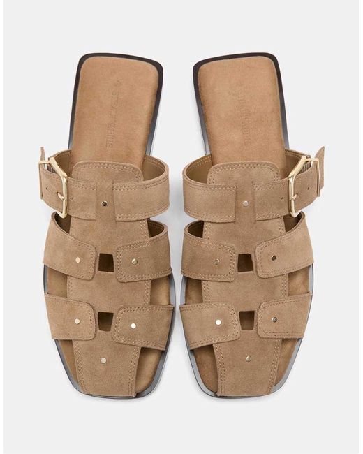 Stradivarius White Backless Leather Cage Sandals